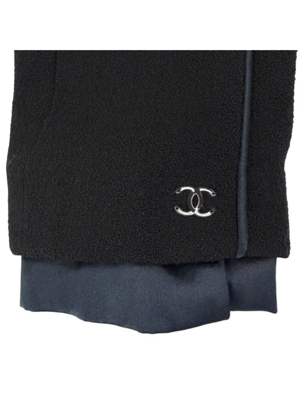 Chanel Vintage Wool Silk CC Logo Piping Jacket Black Navy 40